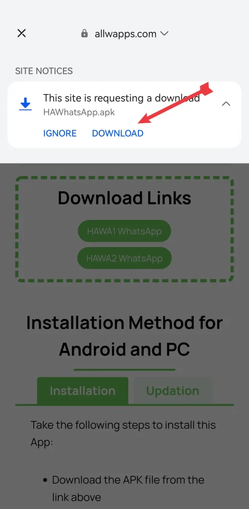 Step 1: Download the APK file from AllWApps.com.