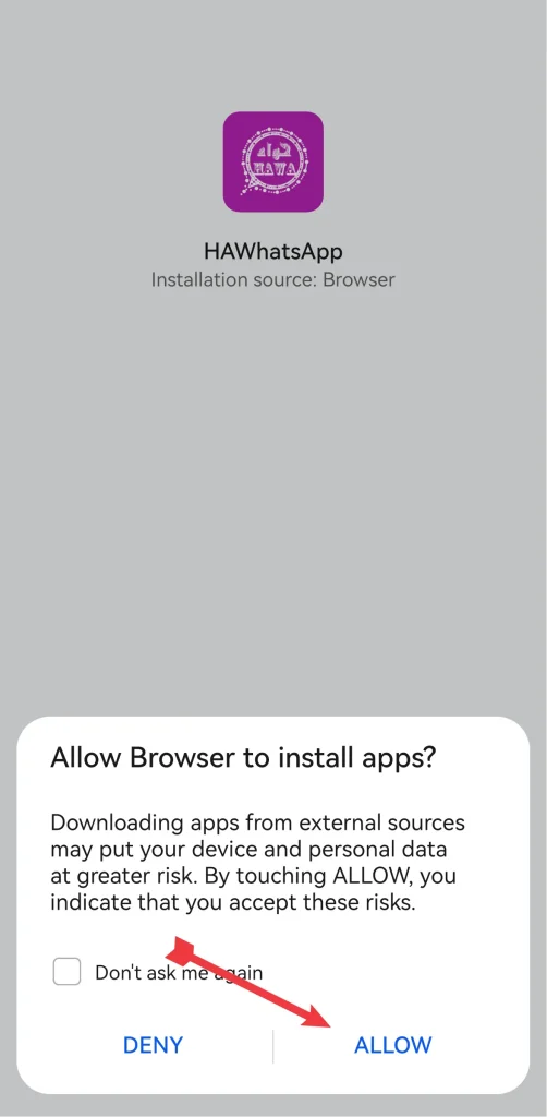 Step 2: Check "ALLOW" to allow the browser to install apps.