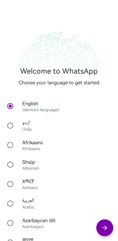 Step 4: Select your WhatsApp language.